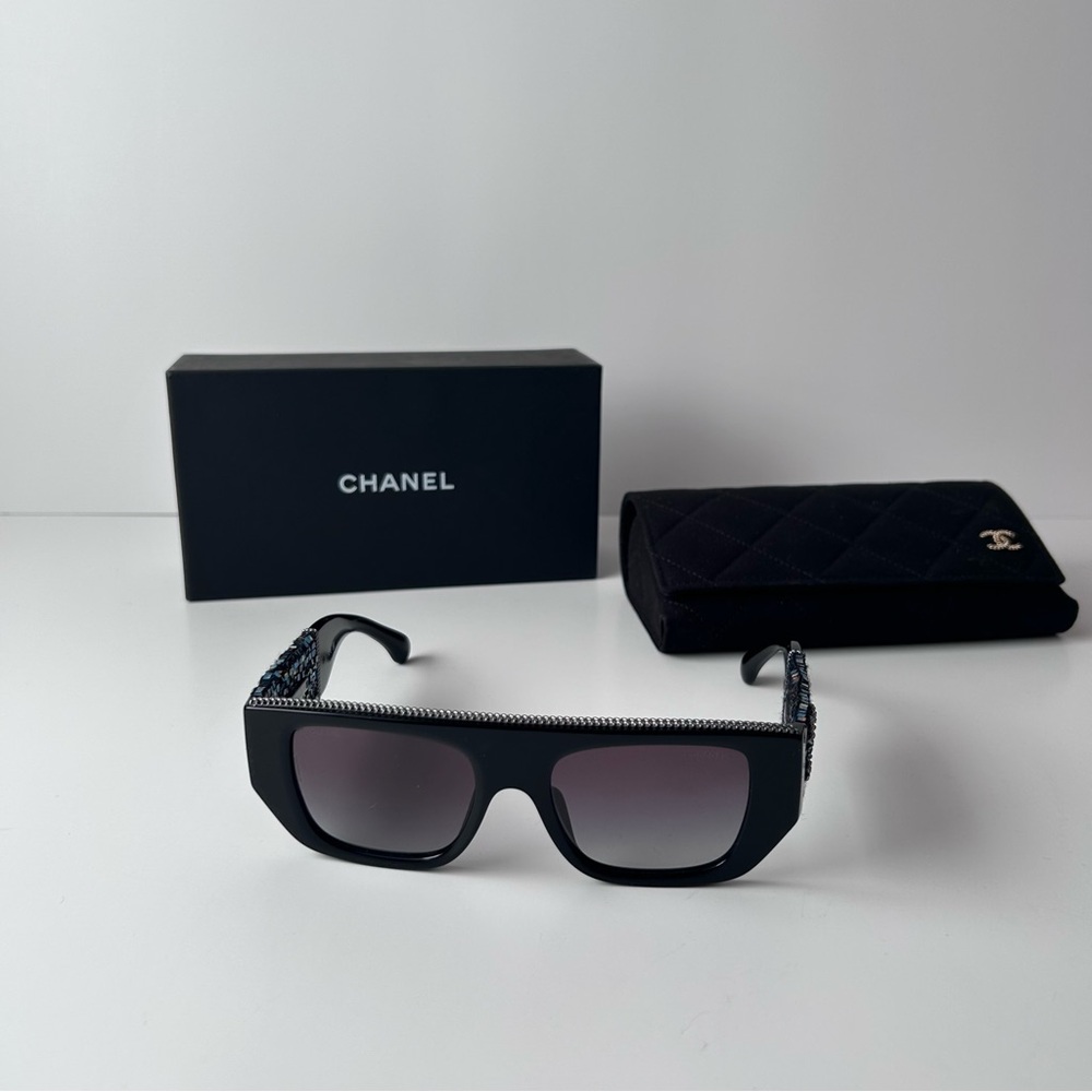 Chanel Black Rectangular Sunglasses - image 1